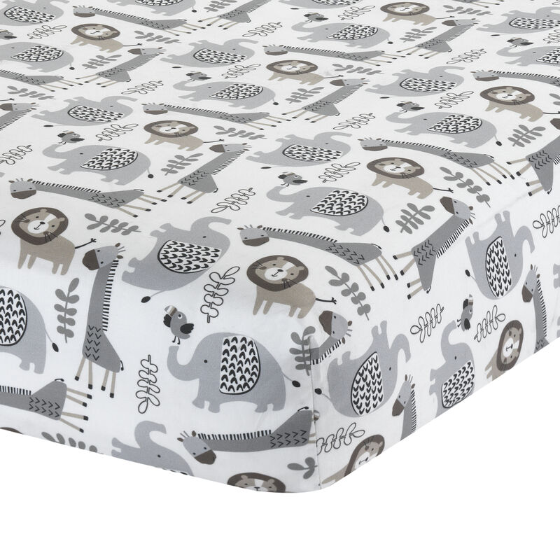 Lambs & Ivy Urban Jungle 4-Piece Crib Bedding Set - Gray, Brown, White, Jungle