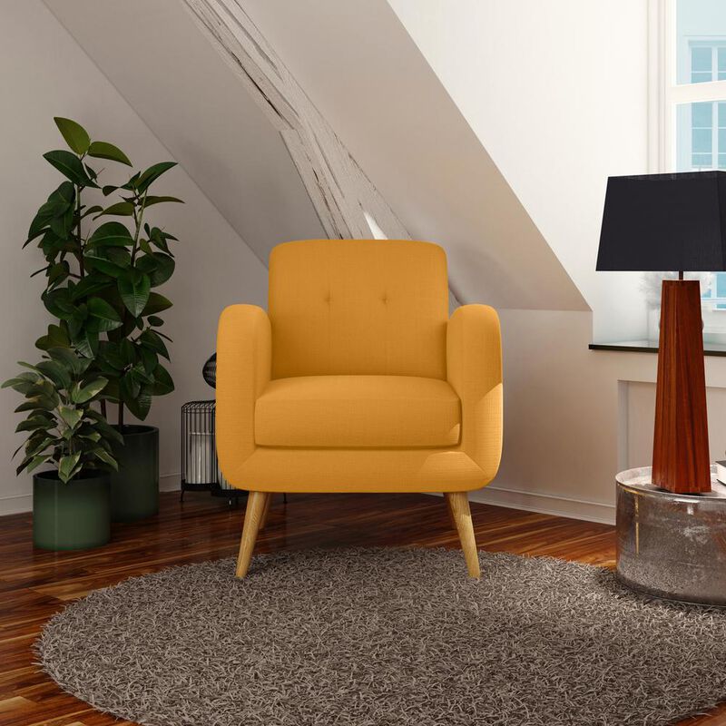 HL Home Furnishings Armchair in Mustard Yellow Linen with Natural Legs