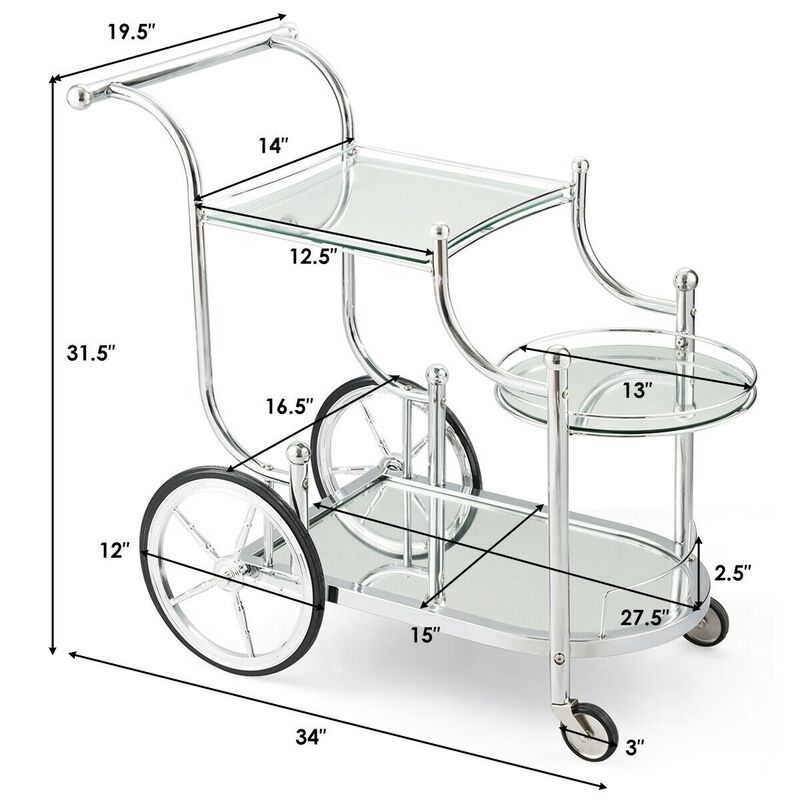 Kitchen Rolling Bar Cart with Tempered Glass Suitable for Restaurant and Hotel