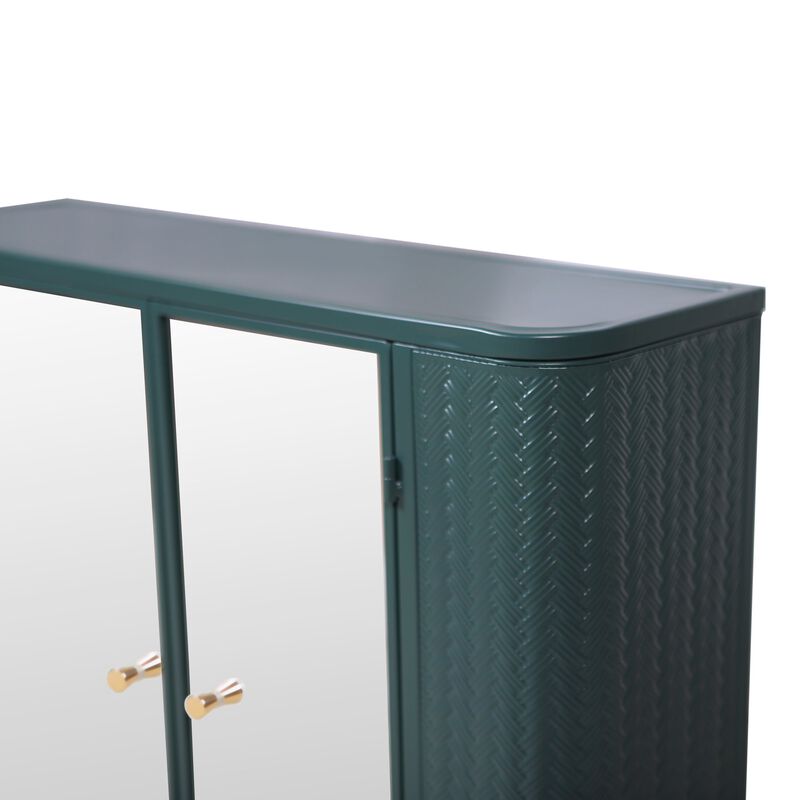 Clihome Wall-Mounted Bathroom Cabinet with Mirror, 2 Mirrored Doors & Open Shelf, Farmhouse Metal Frame Storage Cabinet with Open Compartment for Vanity, Toilet & Over-the-Sink image number 4