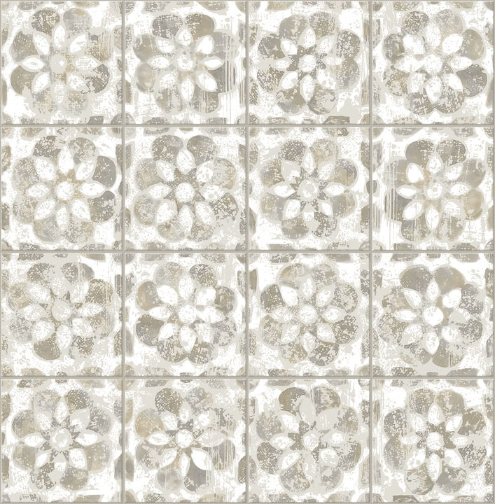 Izeda Taupe Floral Tile Wallpaper (Set of 2)
