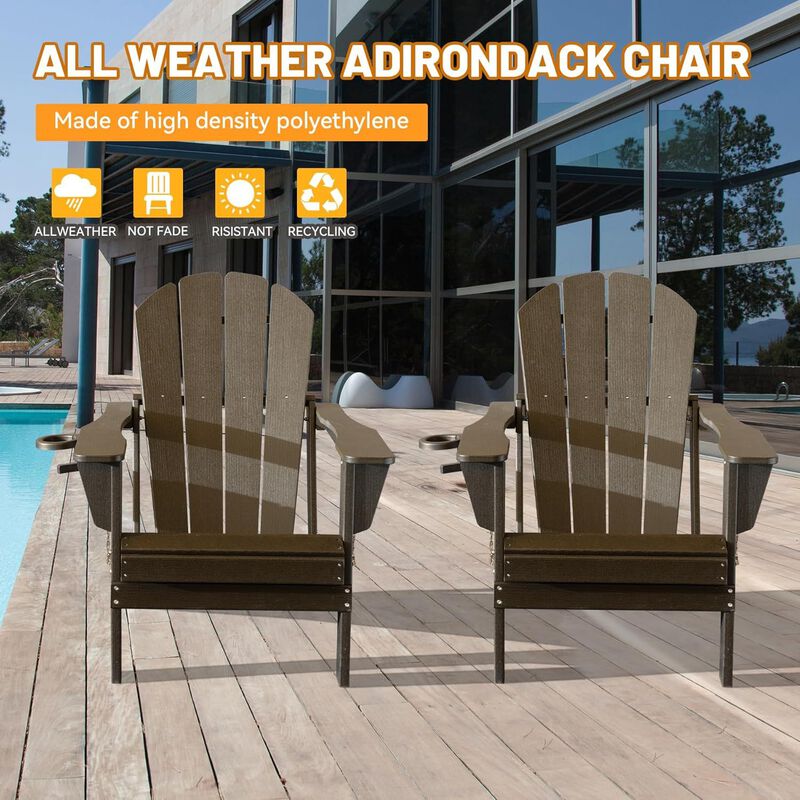 Hivvago Set of 2 Folding Adirondack Chairs with Cup Holders image number 2