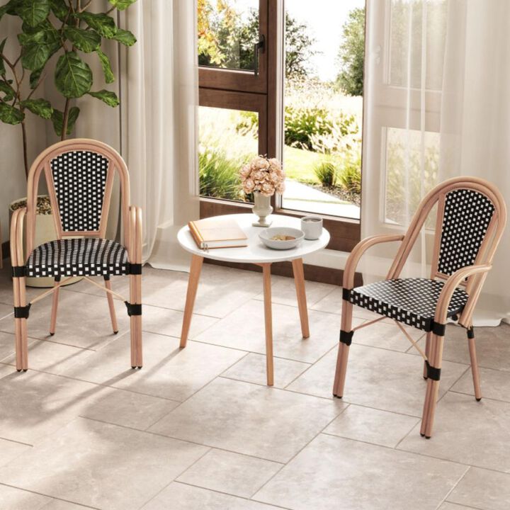 Hivvago Hand-Woven PE Wicker Outdoor French Bistro Chairs Set of 2
