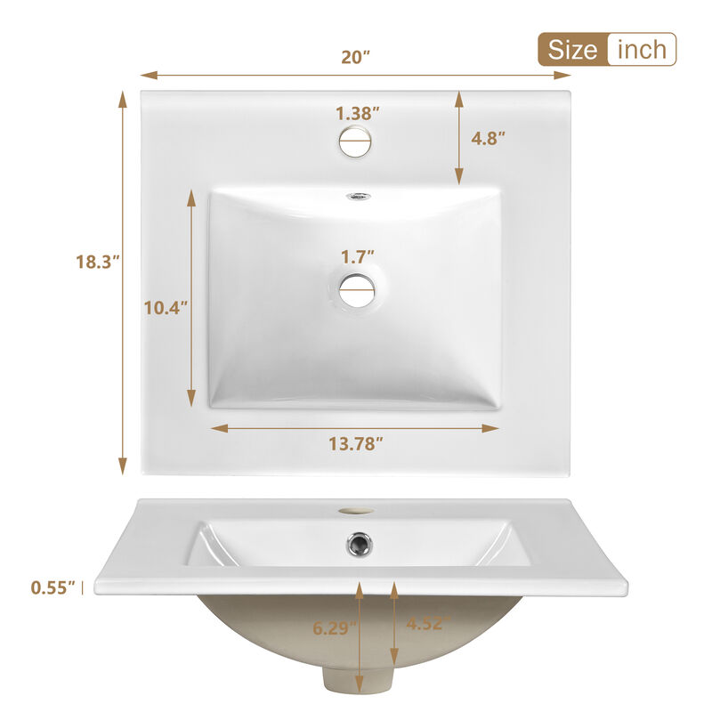 20 Inch Modern Bathroom Vanity with Ceramic Sink