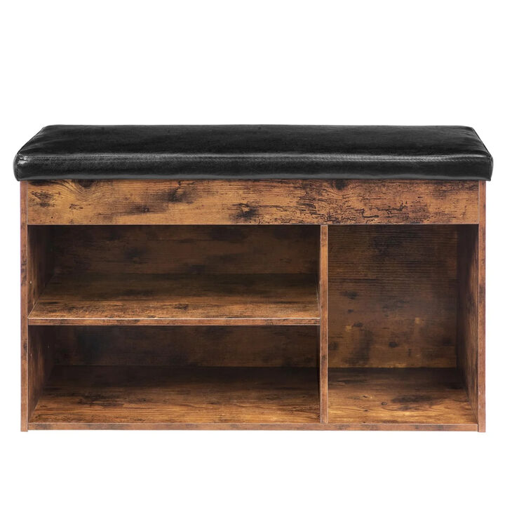 Entryway Shoe Storage Bench with Flip-Top Seat and Padded Cushion-Brown