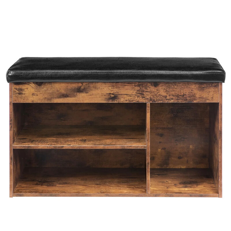 Entryway Shoe Storage Bench with Flip-Top Seat and Padded Cushion-Brown image number 0