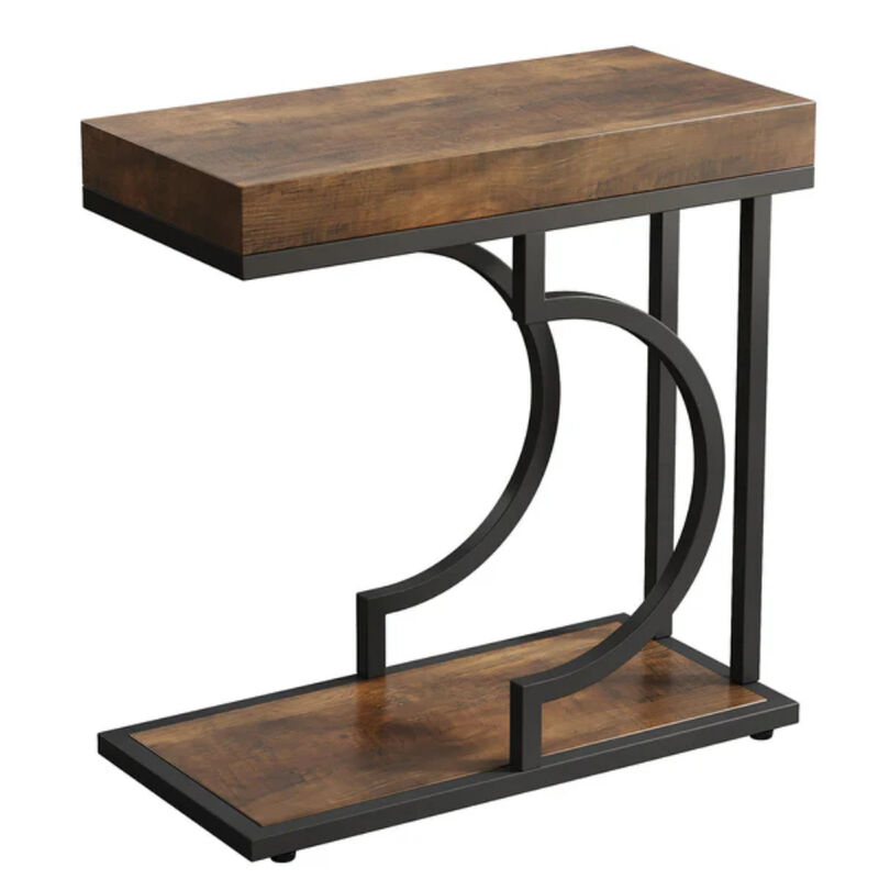 Modern C Table, Narrow End Table Bedside Table with Metal Frame image number 0