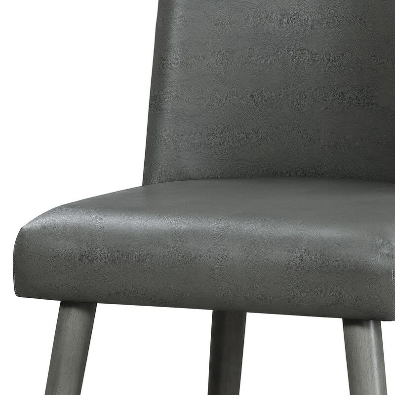 Leatherette Dining Chair with Splayed Wooden Legs, Set of  2, Gray-Benzara