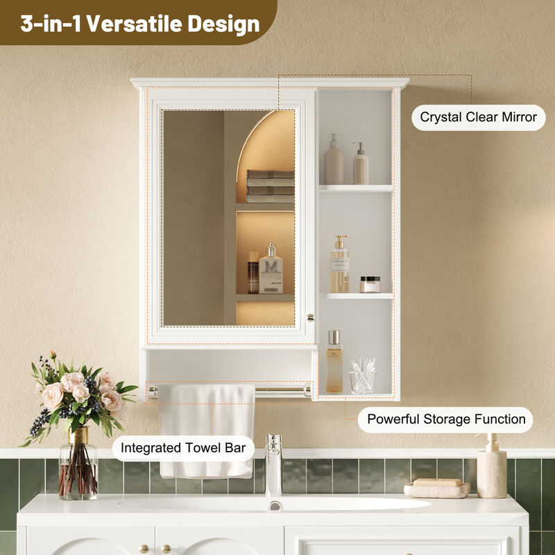 ELEMENT ACE Wall Mounted Medicine Cabinet with Adjustable Shelf and Integrated Towel Bar Organization Solution image number 6