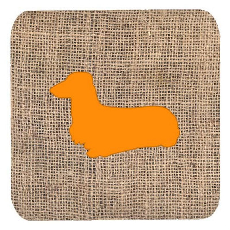 Caroline's Treasures BB1078-BL-OR-FC Dachshund Burlap and Orange Foam Coasters (Set of 4), 3.5 H x 3.5 W, Multicolor