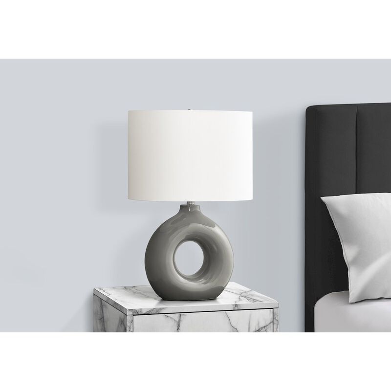 Lighting, 24"H, Table Lamp, Dark Grey Ceramic, Ivory / Cream Shade, Contemporary