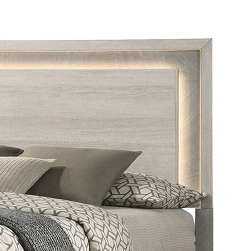 Queen Bedroom Set, White Wash, Stone Gray, 3 Piece Set with 2 Nightstands image number 6