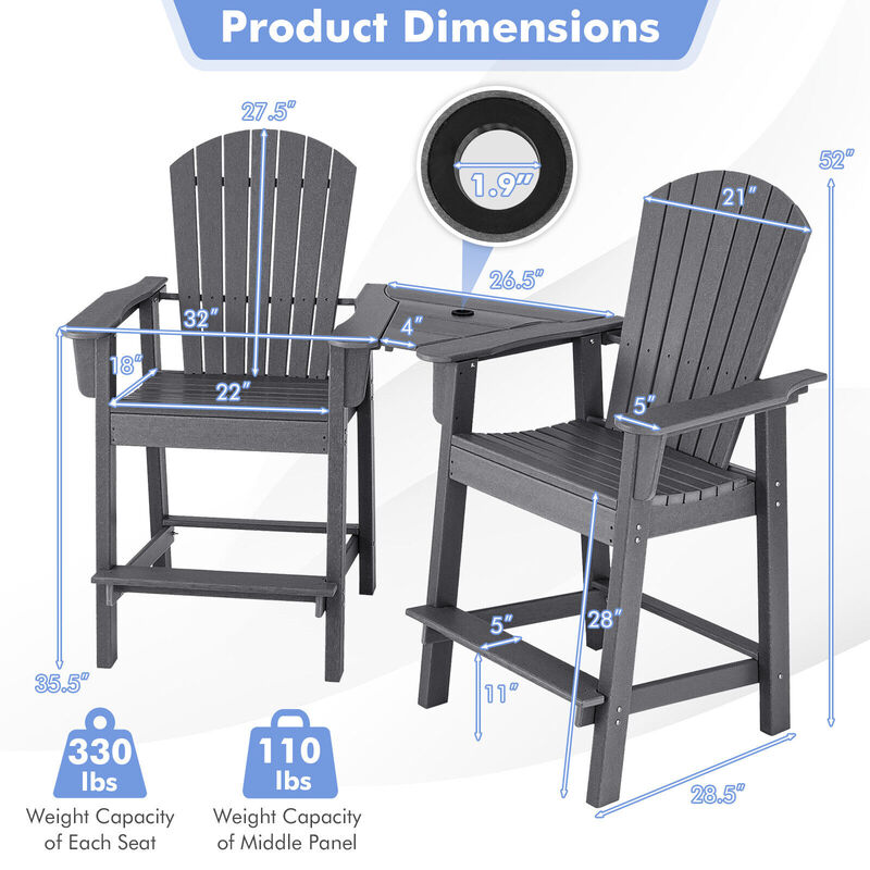 2 Pieces HDPE Tall Adirondack Chair with Middle Connecting Tray image number 4