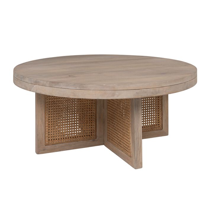Mango Wood & Cane Round Coffee Table