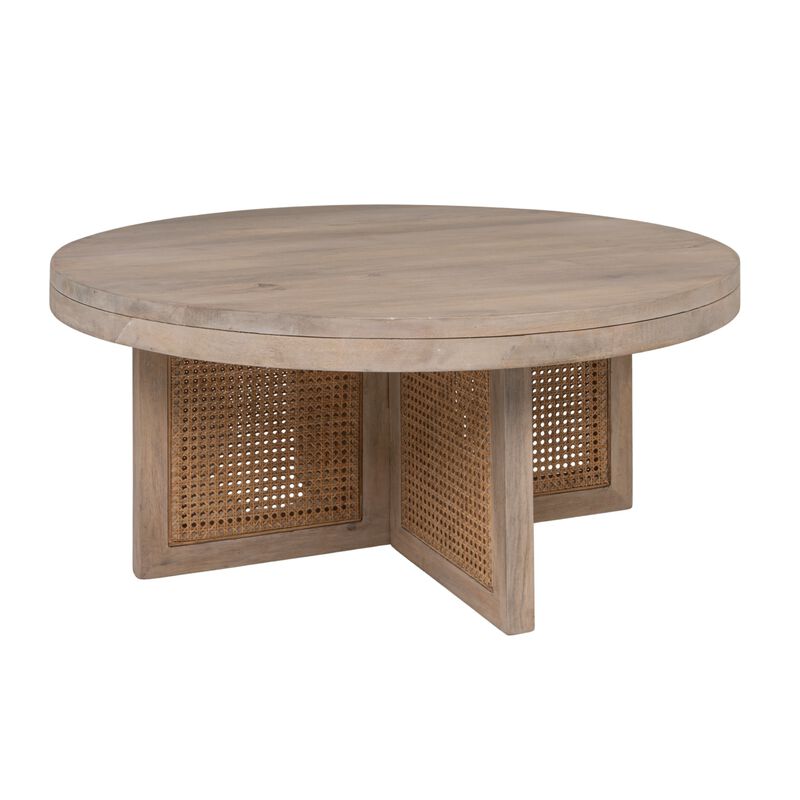 Mango Wood & Cane Round Coffee Table image number 0