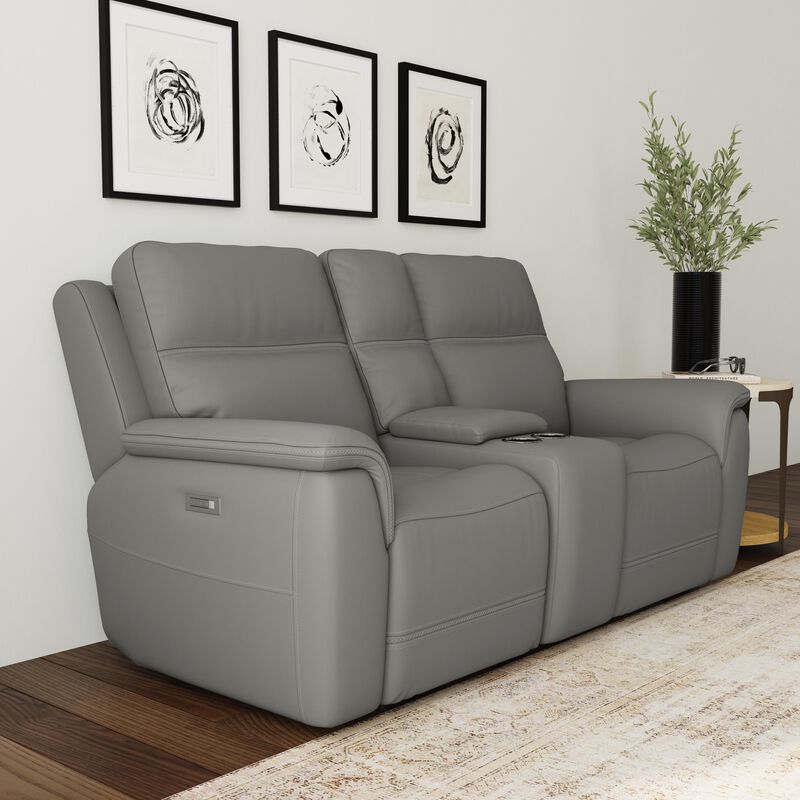 Sawyer Grey Power Reclining Loveseat with Console
