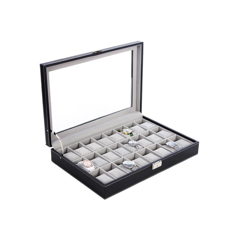 24 Slot Watch Organizer Box with Glass Lid Lockable Display Case image number 5
