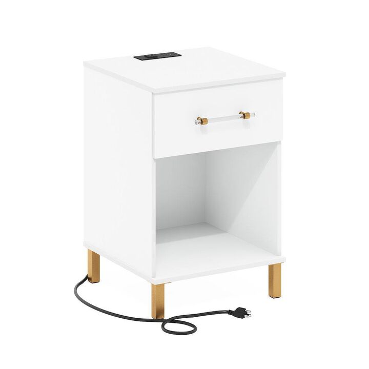 Tidur End Table, Side Table with USB and Type-C Charging Station, White