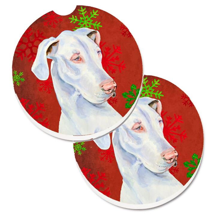 Caroline's Treasures Great Dane Red & green Snowflakes Holiday Christmas Set of 2 Cup Holder Car Coasters LH9311CARC, 2.56, Multicolor