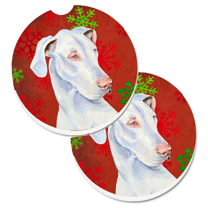 Caroline's Treasures Great Dane Red & green Snowflakes Holiday Christmas Set of 2 Cup Holder Car Coasters LH9311CARC, 2.56, Multicolor image number 0