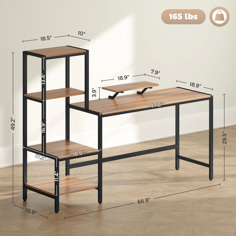 Hivvago 67" Study Desk with Monitor Stand and Reversible Shelving image number 2