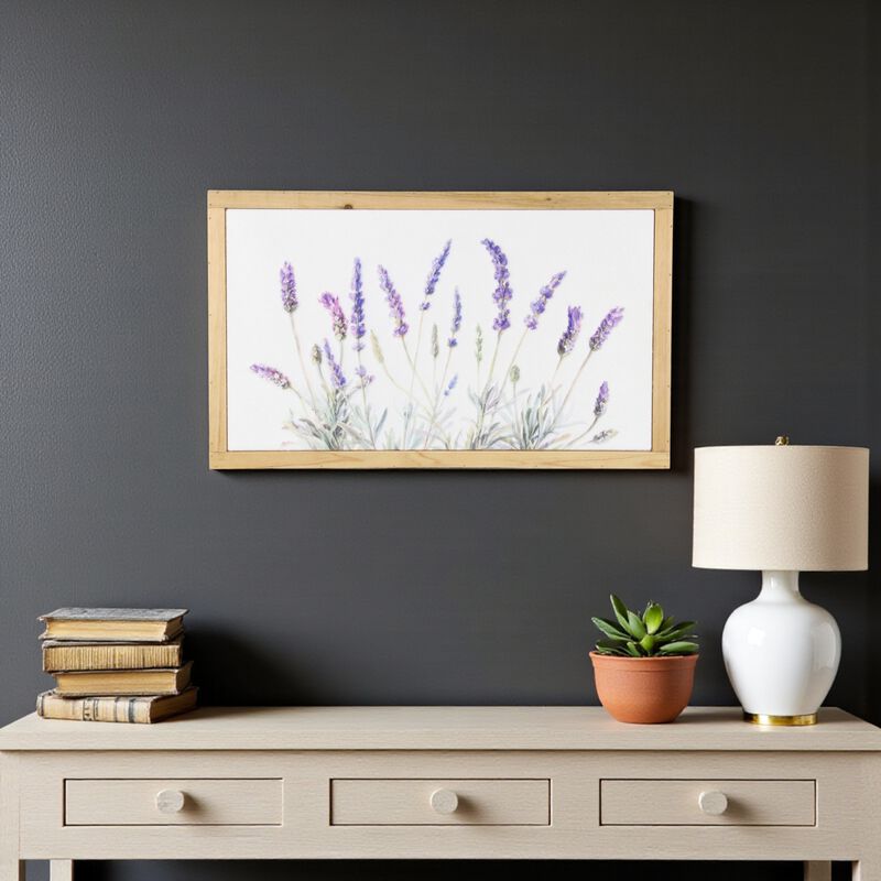 HomeRoots 16" X 26" Natural White And Lavender Floral Wood Framed Art image number 1