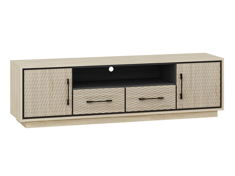 BELLEZE 68" Embossed TV Stand For Tv Up to 75", Mid Century Modern Entertainment Center with Storage & 2 Drawers, Media Console Cabinet for Living Room (White Lotus)