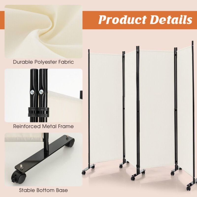 Hivvago 4-Panel Folding Room Divider 6 Feet Rolling Privacy Screen with Lockable Wheels image number 2