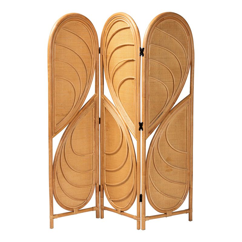 bali & pari Kiyoko Natural Rattan Room Divider - Handwoven Wicker Tri-Fold Decorative Privacy Screen with Woven Leaf Motif image number 0