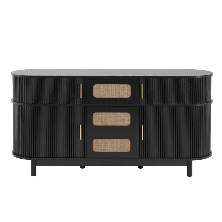 Jixrex 4 Sliding Fluted Doors Sideboard