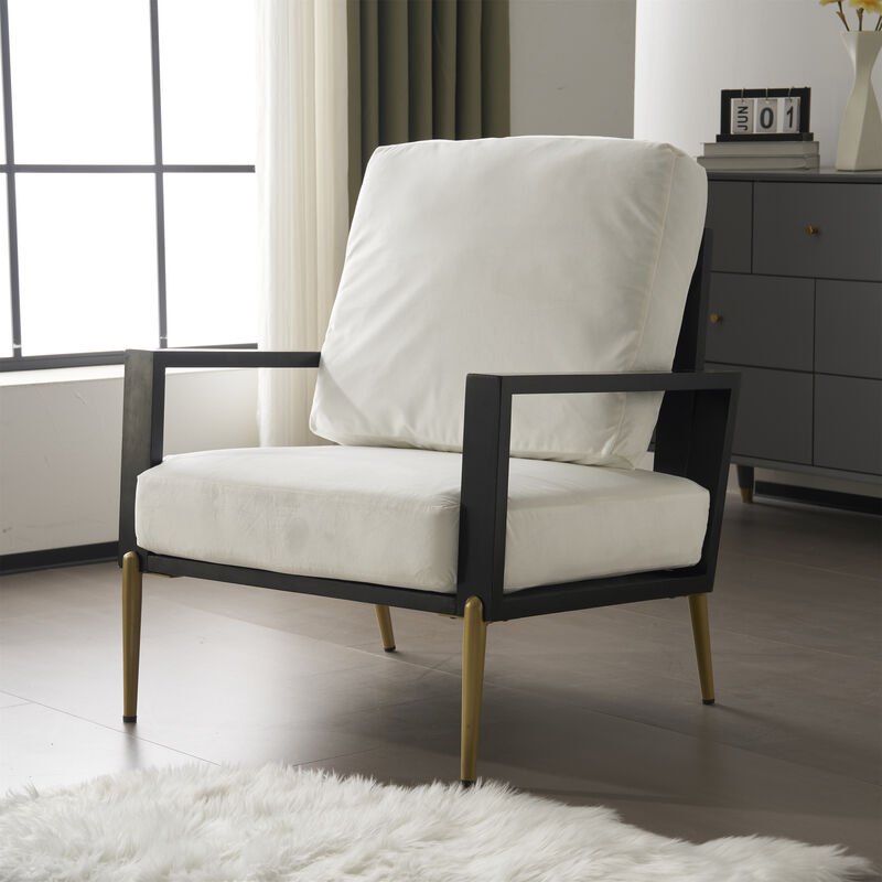 Modern Upholstered Armchair with Metal Legs and Sturdy Rubberwood Frame