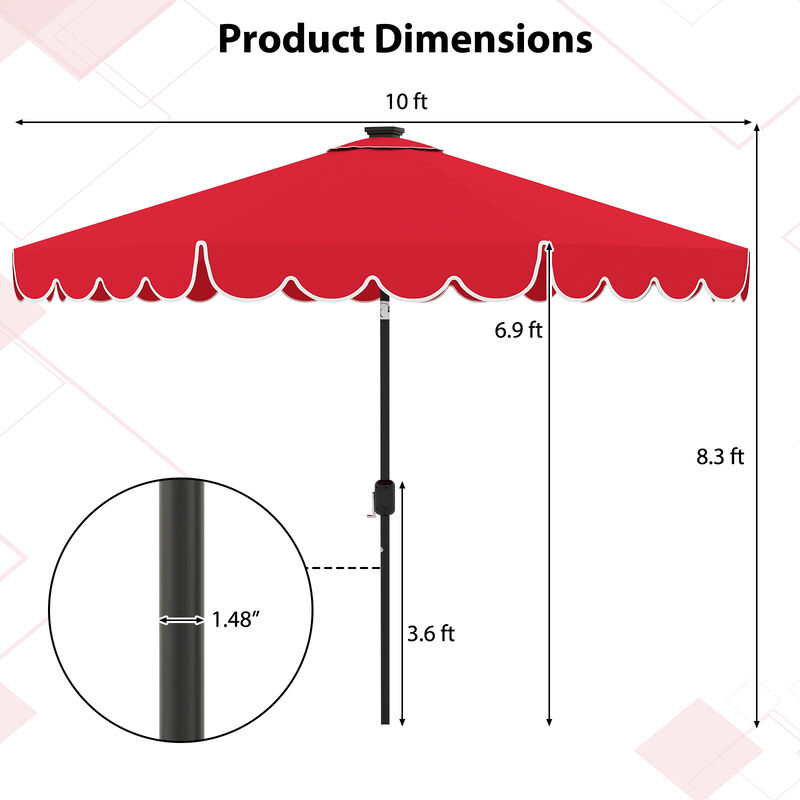 Solar-Powered 10 ft Patio Umbrella with 24 LED Lights image number 2