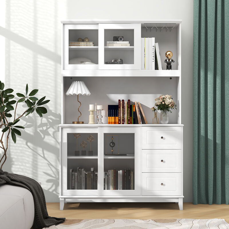 Kitchen Pantry Storage Cabinet Kitchen Hutch with LED lights and Power Outlet