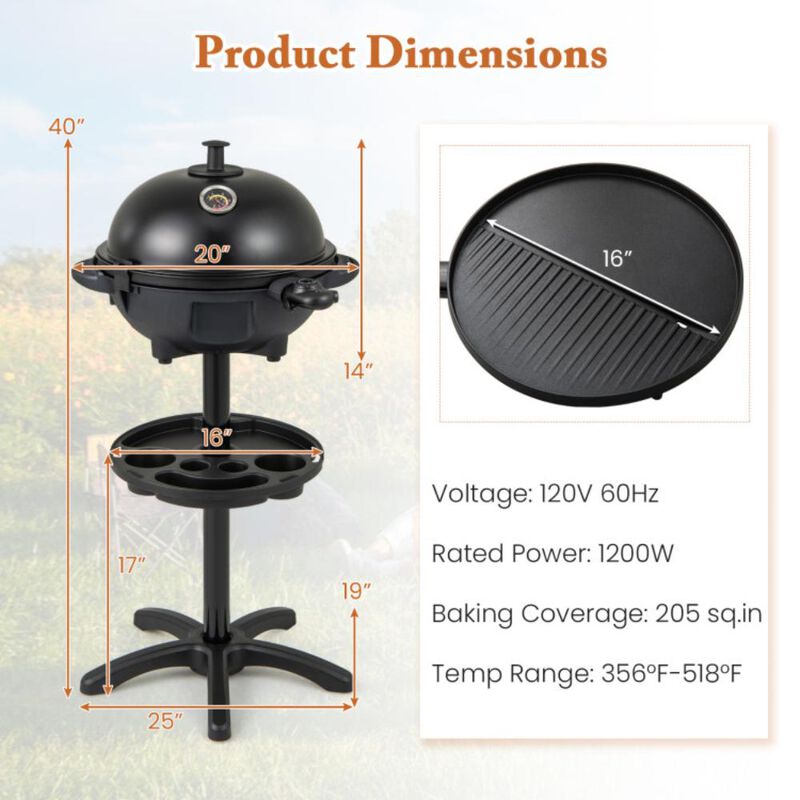 Hivvago Electric BBQ Grill 1200W Indoor Outdoor Grill with 2-Zone Non-Stick Grilling Plate