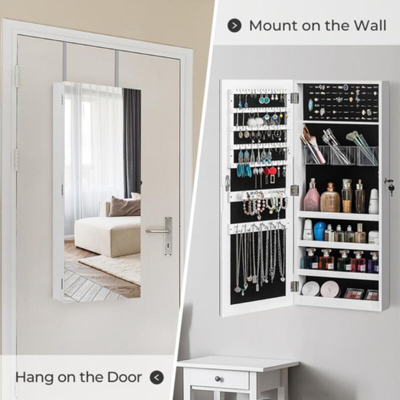Wall-Mounted Jewelry Cabinet with Lock, PVC Film Finish & Fitting Mirror