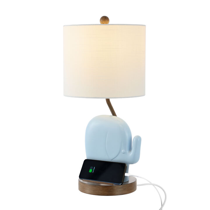 Ellie 20.25" Bohemian Designer Iron/Resin Elephant LED Kids' Table Lamp with Phone Stand and USB Charging Port