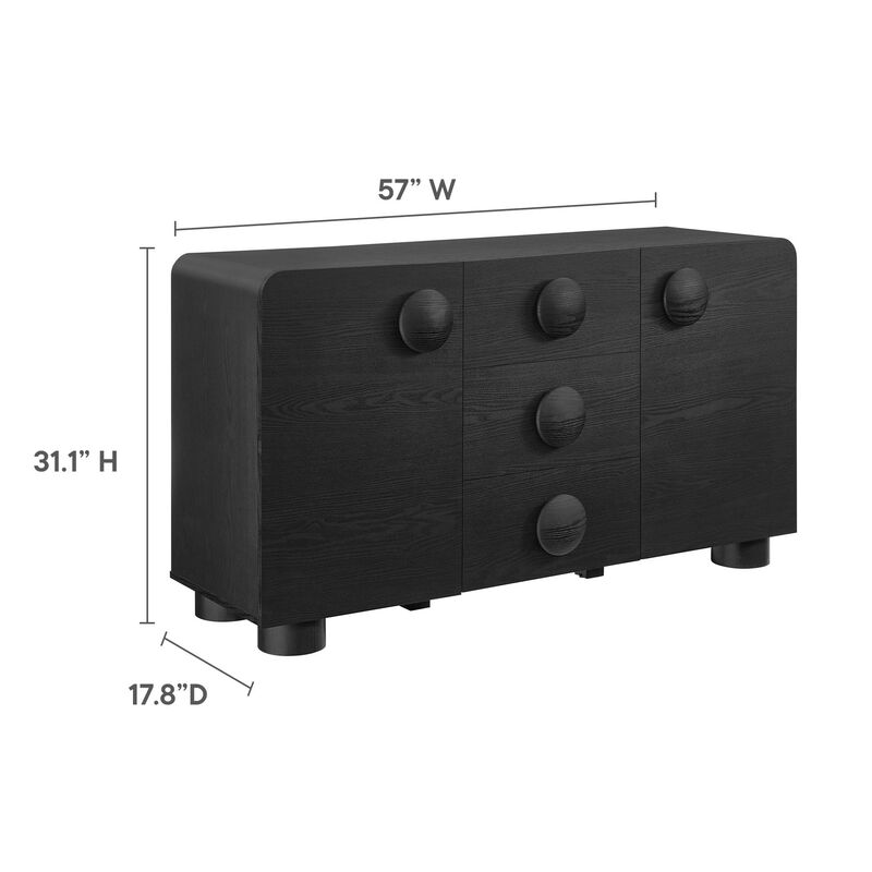 Modway Sonnet Retro Curved Sideboard in Black &ndash; 57 Inch Modern Buffet Cabinet with Circle Knobs &ndash; Credenza Cabinet with 3 Drawers &ndash; TV Stand Media Cabinet for Living Room, Home Office, Lounge Area image number 2