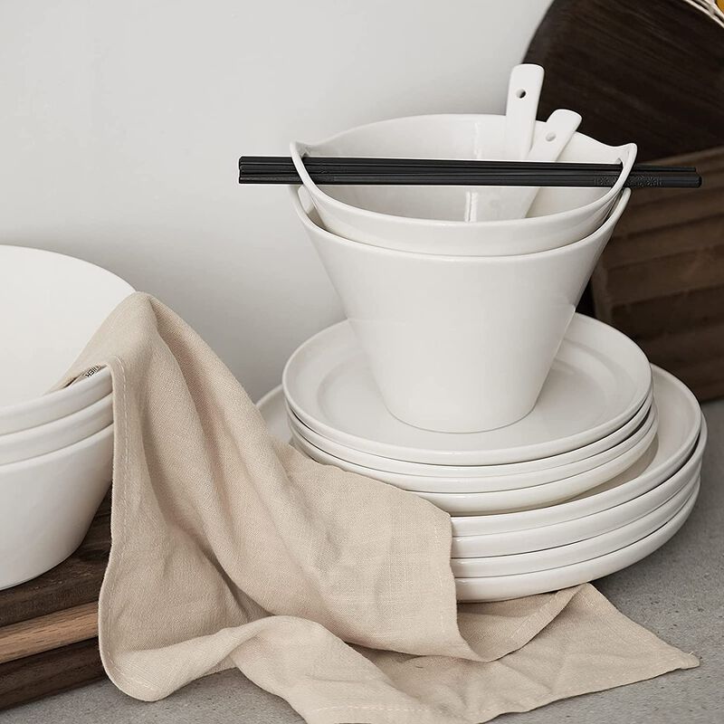 DOWAN Ramen Bowls with Chopsticks and Spoons Set of 2 - 7.2", 32 oz Deep Pho Bowl, Dishwasher & Microwave Safe