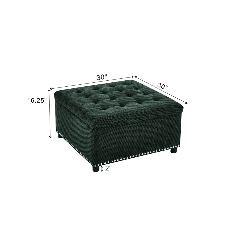 Square Storage Ottoman with Tufted Top & Nailhead Trim, Footstool, Dark Grey image number 6