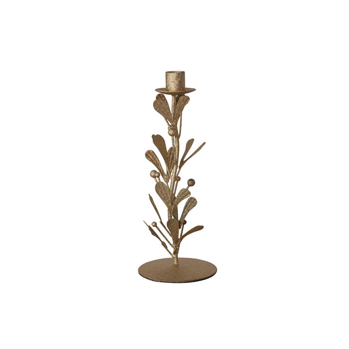 Distressed Gold Iron Leaves & Berries Taper Holder