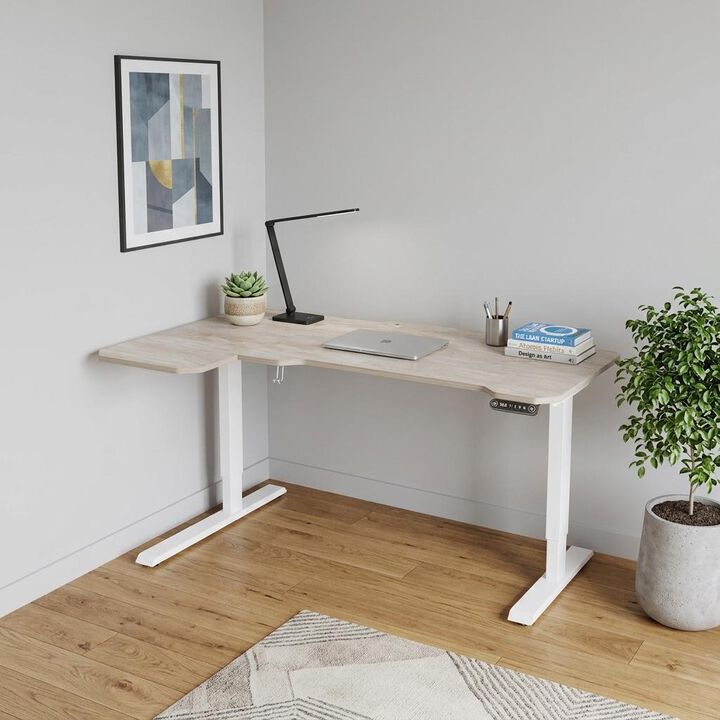 HomeRoots 59" Adjustable Light Khaki and White L Shape Standing Desk