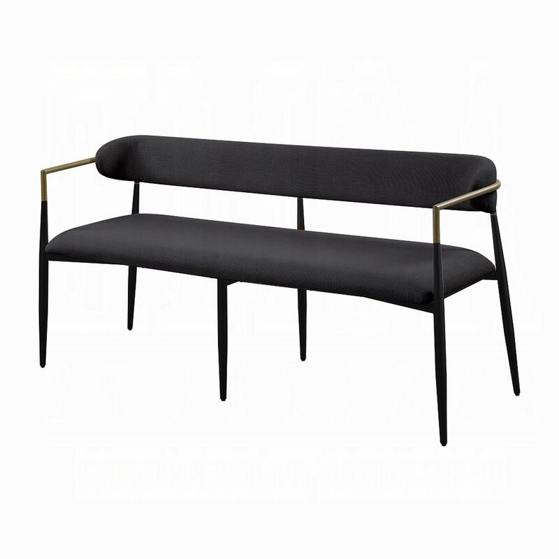 Vonn Bench, Open Padded Back and Black Upholstery, Wood Metal Frame image number 2