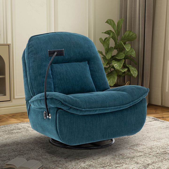 Chenille Fabric Swivel Recliner with Mobile Phone Bracket