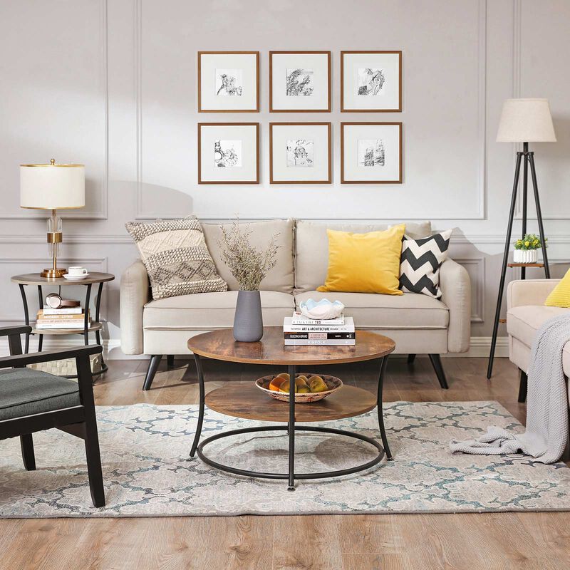 Small Round End Table with 2 Shelves &ndash; Ideal for Compact Living Spaces or Minimalist Interiors