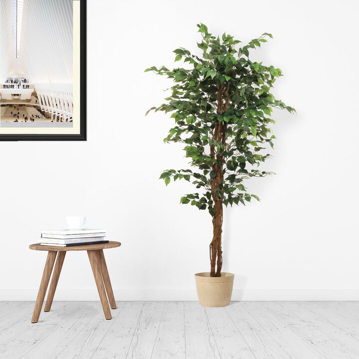 6" Artificial Ficus Tree with 1008 Leaves - Lifelike Indoor Decor, Low Maintenance, Realistic Greenery - Ideal for Home, Office & Patio