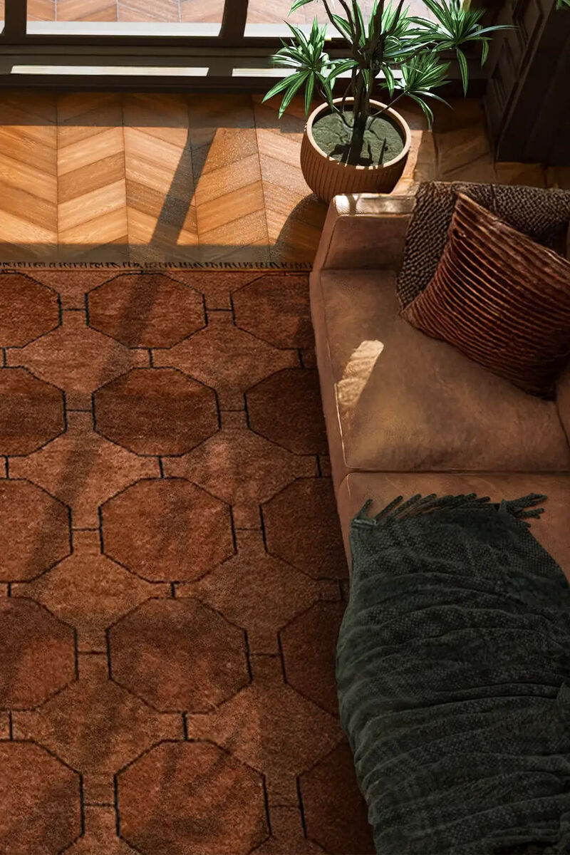 Jubi Brown Octagon Hand-Knotted Geometric Wool Rug