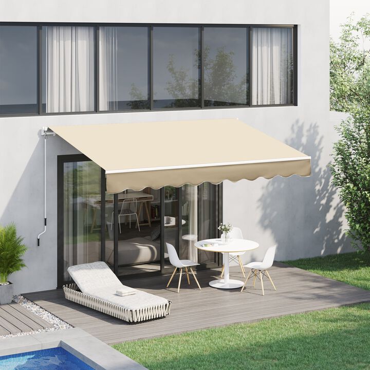 13' x 8' Manual Retractable Sun Shade Patio Awning with Durable Design & Adjustable Length Canopy, Beige