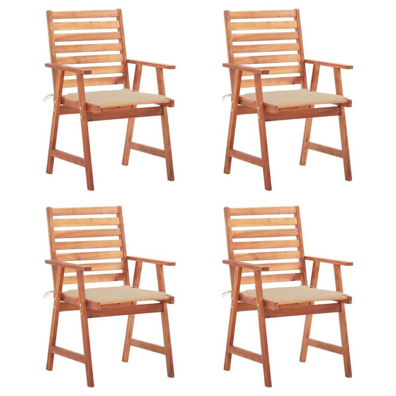 Patio Chair Set of 4 Wooden Solid Acacia Wood, Polyester Standard