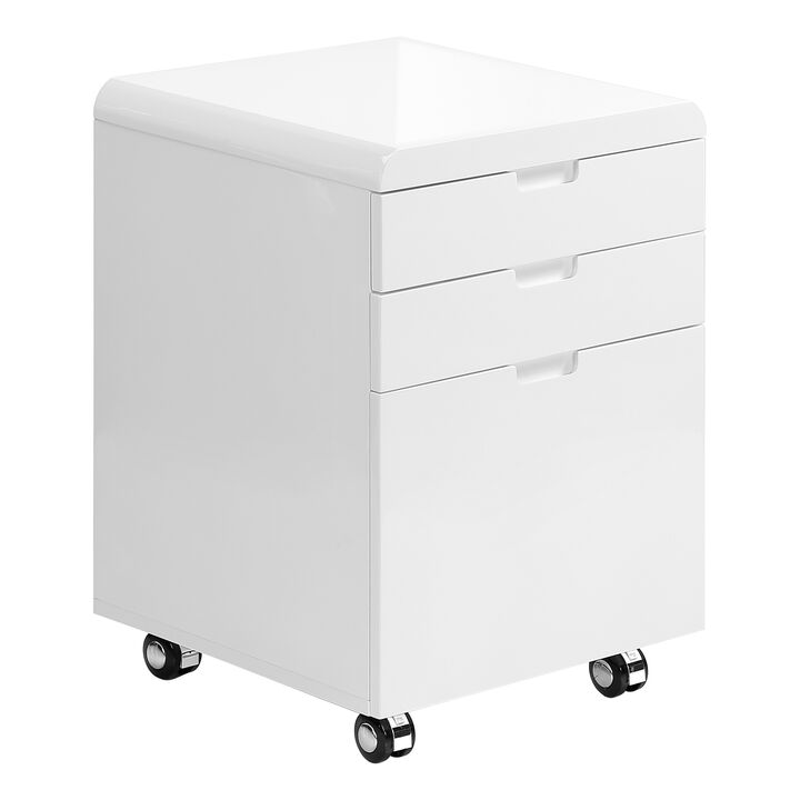 Monarch Specialties I 7583 File Cabinet, Rolling Mobile, Storage Drawers, Printer Stand, Office, Work, Laminate, Glossy White, Contemporary, Modern