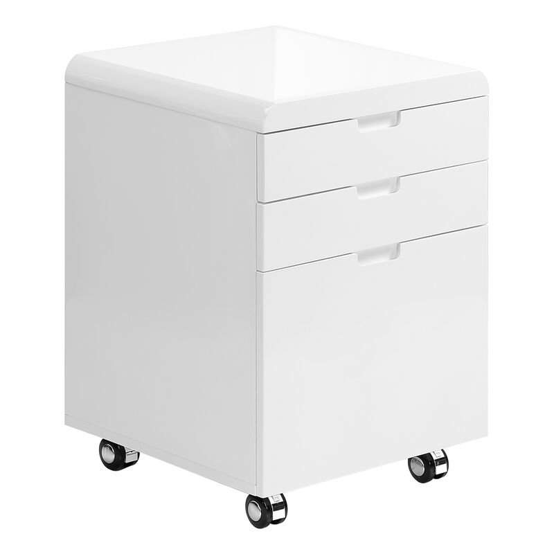 Monarch Specialties I 7583 File Cabinet, Rolling Mobile, Storage Drawers, Printer Stand, Office, Work, Laminate, Glossy White, Contemporary, Modern